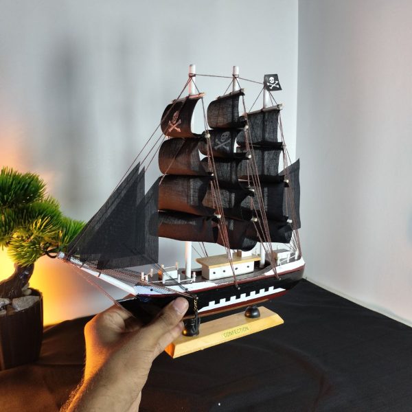 wood ship - black- hand made wooden boat - nic home secor