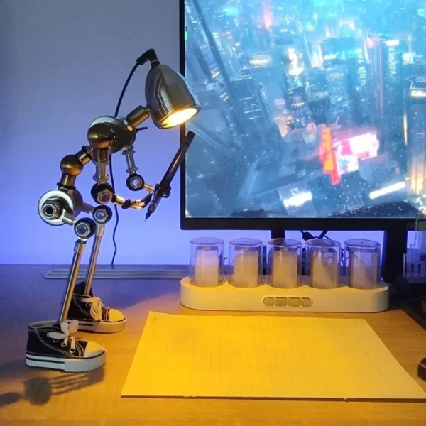 Robot shaped ambient light cyberpunk desktop light-Steampunk Lamp, Robot Desk Lamp, Industrial Table Lamp, Retro Robot Light, Vintage Pipe Lamp, Steampunk Decor, Edison Bulb Lamp, Robot Home Decor, Mechanical Lamp, Steampunk Gift Idea, Handmade Robot Lamp, Industrial Home Lighting, Metal Robot Lamp, Rustic Desk Light, Unique Desk Lamp-nic-decoe-nic-home-woleseller-bd-nicdecor-nichomedecor-best-gift-Bd-Price