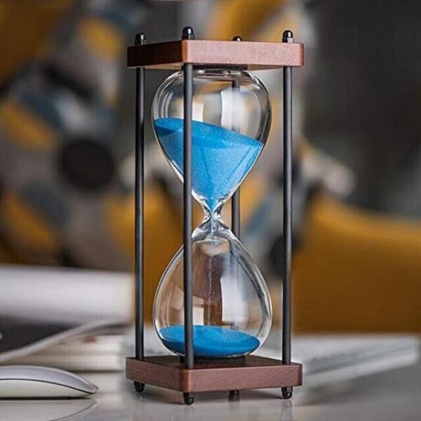 wood hourglass timer, 30 minute sand clock, glass sand timer, decorative hourglass, wooden desk timer, mindfulness timer, classic sand clock, home office decor, gift for teachers, study session timer-nic-home-decor, wholesale-bd, best-price-bd, best-products-in-bd, gifts-and-unique, nic-wall-e-tissue-holder, unique-home-decor-bd, robot-tissue-box-bd, disney-merchandise-bangladesh, quirky-gift-ideas-bd