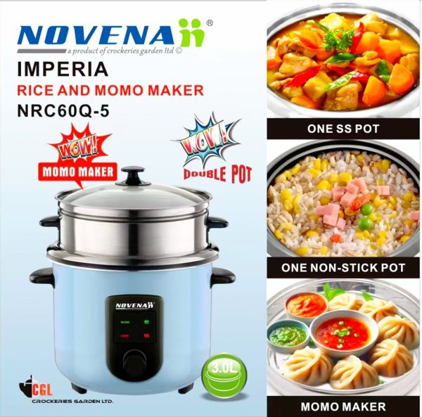 Novena 60Q-6, 3L rice cooker, momo cooker, electric rice cooker, non-stick rice cooker, stainless steel steamer, casting metal body cooker, kitchen appliances, Bangladesh rice cooker