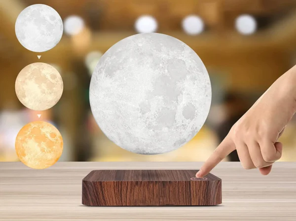 levitating moon lamp, floating night light, magnetic moon lamp, 3D printed moon, lunar decor lamp, moon light gift, space themed night light, ambient moonlight, moon table lamp, levitating LED lamp
