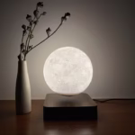 levitating moon lamp, floating night light, magnetic moon lamp, 3D printed moon, lunar decor lamp, moon light gift, space themed night light, ambient moonlight, moon table lamp, levitating LED lamp