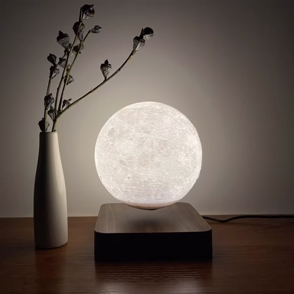 levitating moon lamp, floating night light, magnetic moon lamp, 3D printed moon, lunar decor lamp, moon light gift, space themed night light, ambient moonlight, moon table lamp, levitating LED lamp