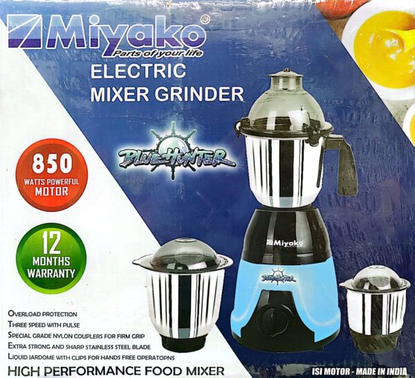 MiyakoBlueHunter, BlueHunter850W, HeavyDutyMixer, 850WMotor, StainlessSteelJar, MixerGrinderBD, KitchenApplianceBD, HomeApplianceBangladesh, MadeInIndia, DailyCookingTool