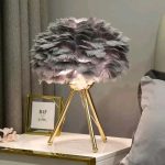 Original goose feather shade with golden metal stand bedroom table lamp 2