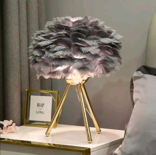 Original goose feather shade with golden metal stand bedroom table lamp 2