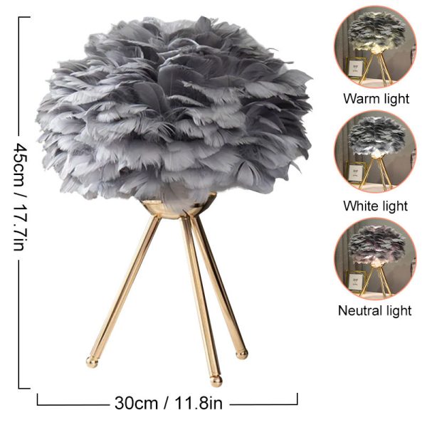 Original goose feather shade with golden metal stand bedroom table lampw