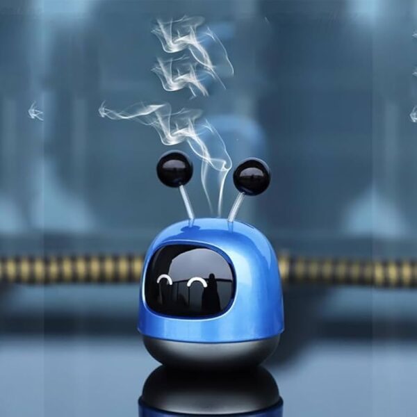 robot car air freshener, dashboard perfume, cute car decor, car fragrance diffuser, car interior freshener, blue robot air freshener, novelty car accessory, car odor eliminator, gift for car lovers, car dashboard ornament
