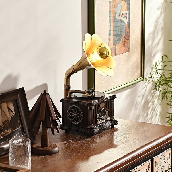 record player, gramophone, phonograph turntable, vintage speaker, wireless music system, USB record player, FM radio speaker, home audio decor, nichomdecor, nicdecor.com
