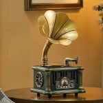 record player, gramophone, phonograph turntable, vintage speaker, wireless music system, USB record player, FM radio speaker, home audio decor, nichomdecor, nicdecor.com