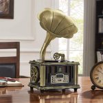 Experience the warmth of analog music with a touch of modern convenience through this antique bluetooth gramophone record player.