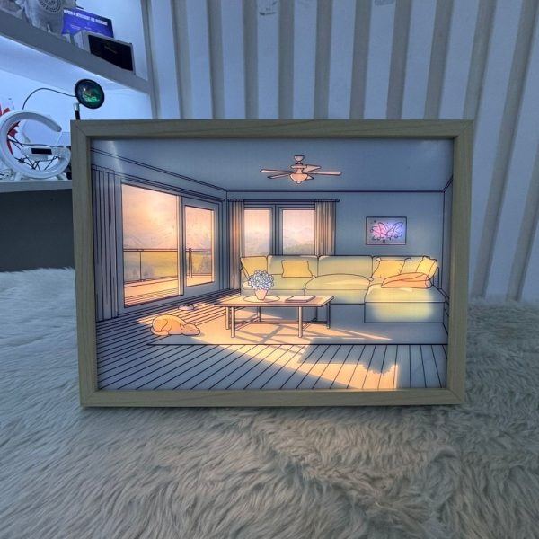 Led art night light, 3 color mood lamp, light painting picture, usb table lamp, modern wall lamp, bedside ambient light, wood acrylic light, dimmable night lamp, unique gift idea, stylish home decor