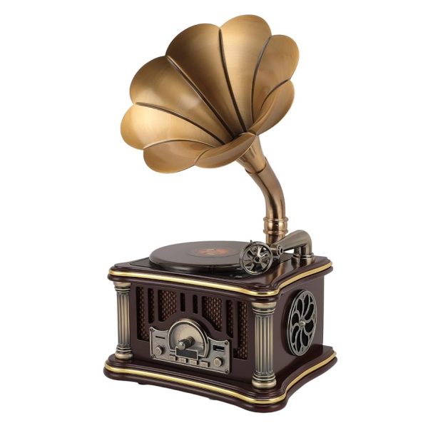 Record player, gramophone, phonograph turntable wireless speaker, with aux in, fm radio, usb port for flash drive