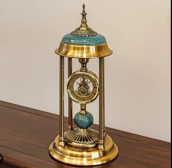 Antique golden skeleton dial desk clock1