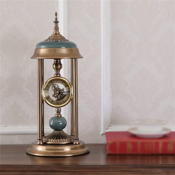 Antique golden skeleton dial desk clock2