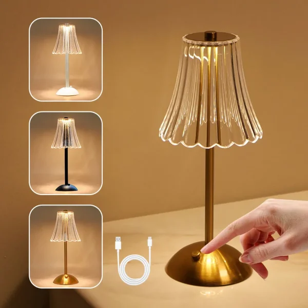 Elegant crystal touch lamp with golden base1