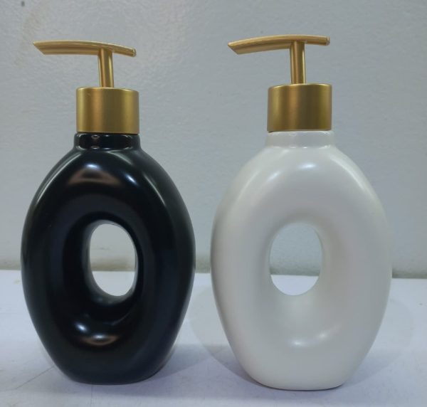 Black and white ceramic donut shaped soap dispensers 3