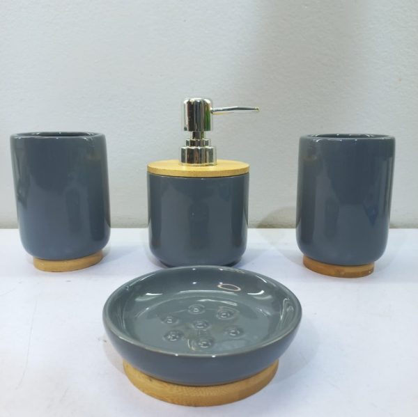 Grey and bamboo bathroom set 2