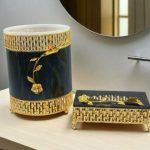 Luxurious black and gold bathroom accessory set dustbin and tissue box