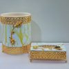 Luxurious white and gold bathroom accessory set dustbin and tissue box