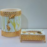 Luxurious white and gold bathroom accessory set dustbin and tissue box