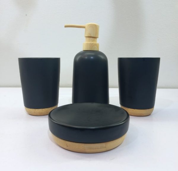 Matte black and bamboo bathroom set 2