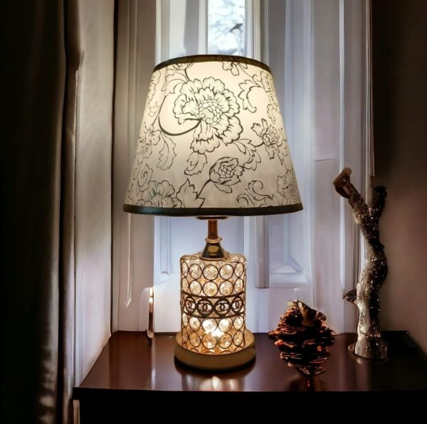 Metal crystal decorative table lamp with microfiber shade