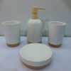 Minimalist white and wood bathroom accessory set 2