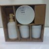 Minimalist white and wood bathroom accessory set 3