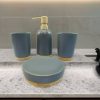 Modern grey and wood bathroom accessory set
