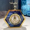 glam desk clock, agate table clock, deer head clock, hexagon clock, gold finish clock, home decor clock, office desk clock, nicdecor.com, nichomedecor