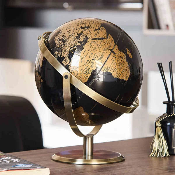 premium globe, aluminium golden globe, rotating desktop globe, 360 degree globe, educational world globe, stylish table globe, easy read globe, nicdecor.com, nichomedecor