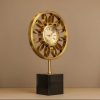 golden sunflower clock, modern table clock, minimalist desk clock, floral tabletop decor, quiet quartz clock, home office accessory, creative flower clock, nicdecor.com, nichomedecor