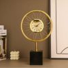 golden sunflower clock, modern table clock, minimalist desk clock, floral tabletop decor, quiet quartz clock, home office accessory, creative flower clock, nicdecor.com, nichomedecor