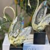 Elegant golden swan crystal sculptures