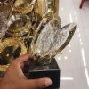 Elegant golden swan crystal sculptures