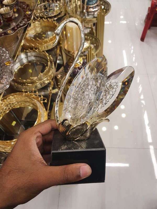 Elegant golden swan crystal sculptures