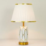 White & Golden Ceramic Metal Table Lamp with White Fabric Shade