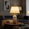 White & Golden Ceramic Table Lamp with Cream Fabric Shade2