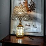 17″ metal body crystal shade table lamp