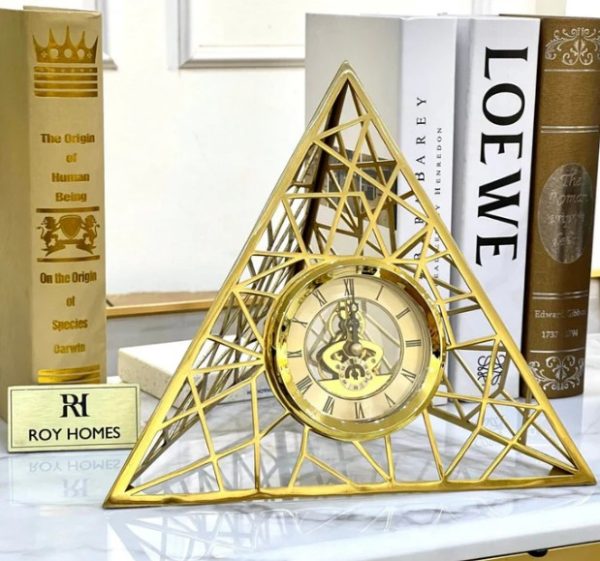 Golden Pyramid Metal Table Clock – Luxurious Timepiece