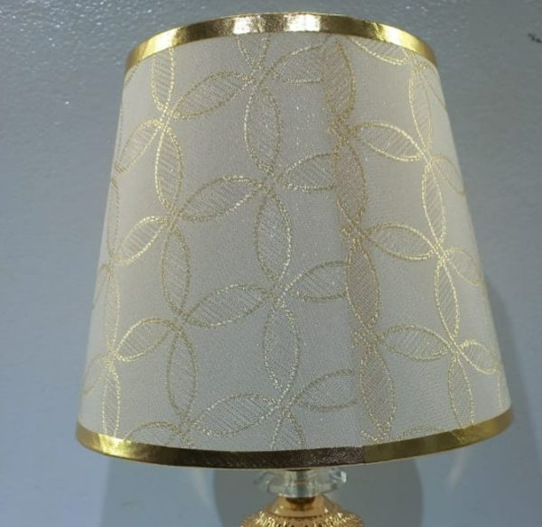 Metal body with acrylic design & brown fabric shade table lamp 1