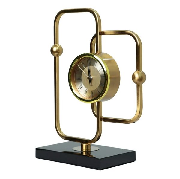 Modern Abstract Gold Table Clock on Black Base