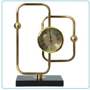 Modern Abstract Gold Table Clock on Black Base