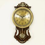 Golden Dial Pendulum Wall Clock – Wooden Body