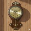 Golden Dial Pendulum Wall Clock – Wooden Body with Metal2