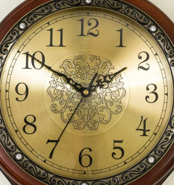 Golden Dial Pendulum Wall Clock – Wooden Body with Metal4