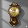High Quality Wooden Body with Metal and Stone Design Golden Color Dial Pendulum Wall Clock
