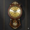High Quality Wooden Body with Metal and Stone Design Golden Color Dial Pendulum Wall Clock