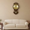 High Quality Wooden Body with Metal and Stone Design Golden Color Dial Pendulum Wall Clock